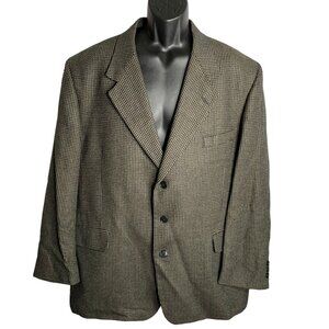 Vintage Oleg Cassini Blazer Sport Coat 48 Black Brown Wool Blend Buttons Pockets
